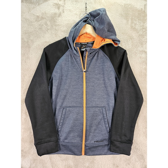 Head Other - Head Hoodie Sweatshirt Full-zip Jacket Black Gray Orange Youth Size XL